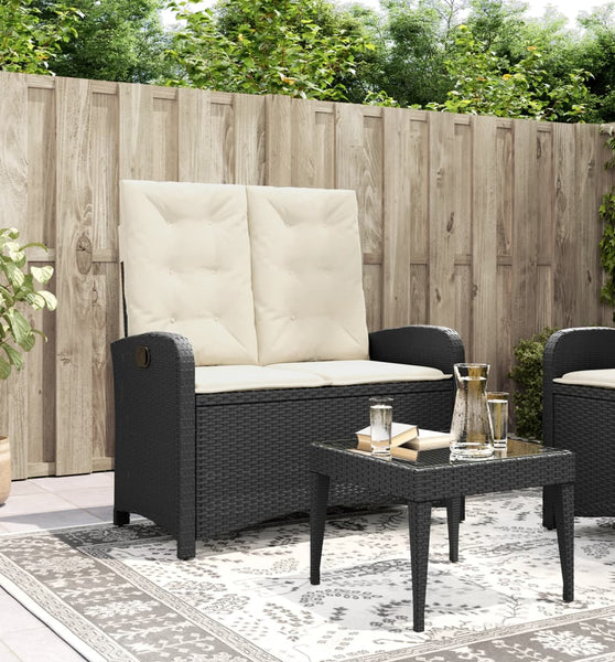 Gartenbank Verstellbar mit Kissen Schwarz Poly Rattan