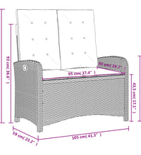 Gartenbank Verstellbar mit Kissen Schwarz Poly Rattan