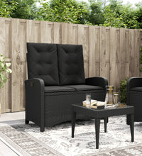 Gartenbank Verstellbar mit Kissen Schwarz Poly Rattan