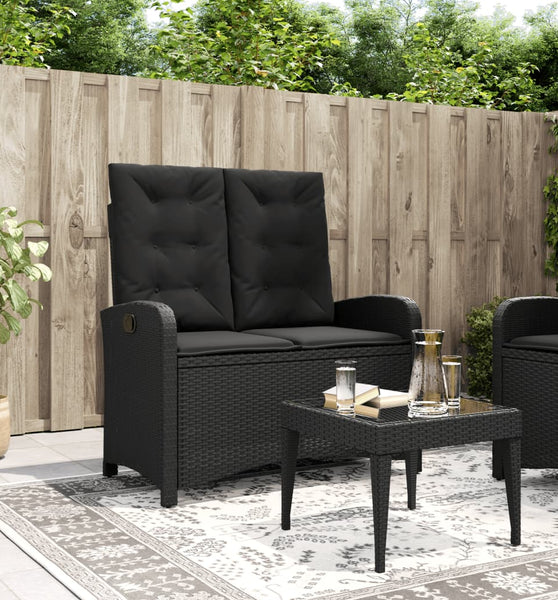 Gartenbank Verstellbar mit Kissen Schwarz Poly Rattan