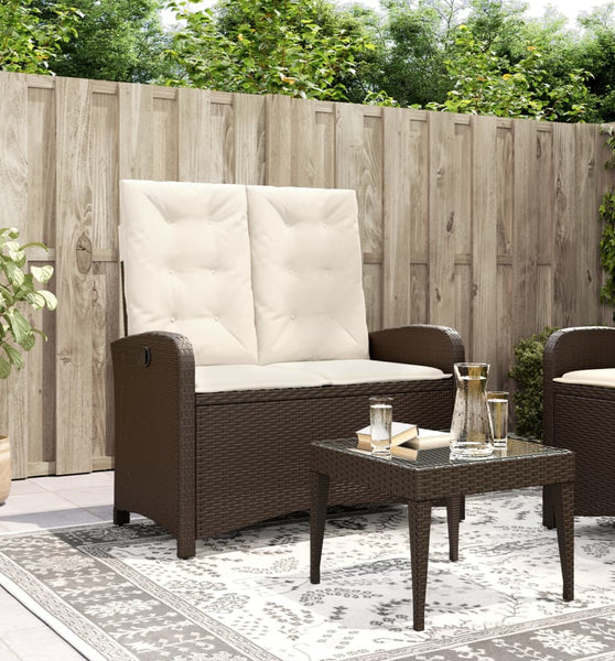 Gartenbank Verstellbar mit Kissen Braun Poly Rattan