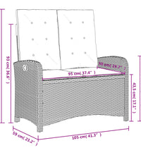 Gartenbank Verstellbar mit Kissen Grau Poly Rattan