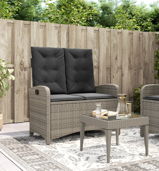 Gartenbank Verstellbar mit Kissen Grau Poly Rattan