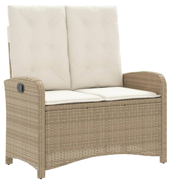 Gartenbank Verstellbar mit Kissen Beige Poly Rattan