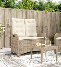 Gartenbank Verstellbar mit Kissen Beige Poly Rattan