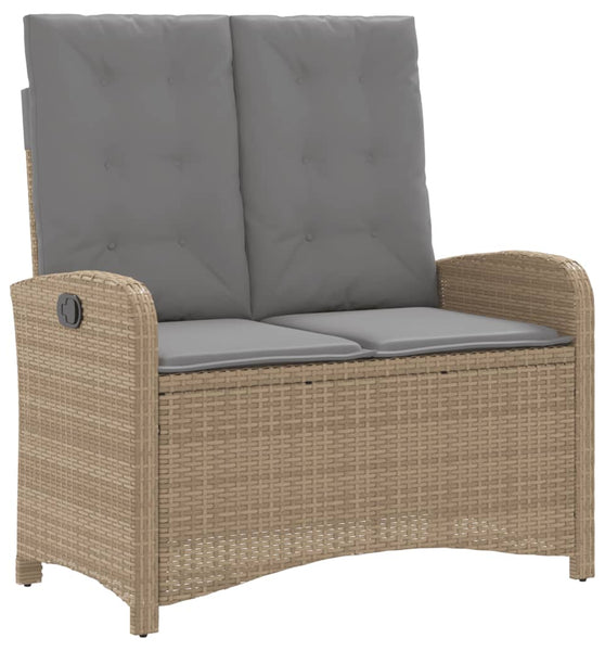 Gartenbank Verstellbar mit Kissen Beige Poly Rattan