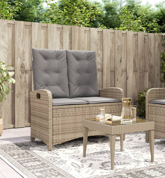 Gartenbank Verstellbar mit Kissen Beige Poly Rattan