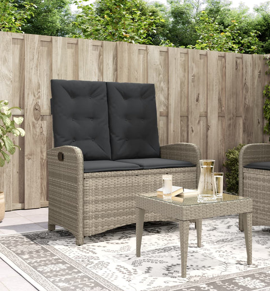 Gartenbank Verstellbar mit Kissen Hellgrau Poly Rattan