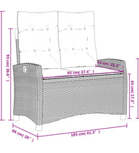 Gartenbank Verstellbar mit Kissen Schwarz Poly Rattan