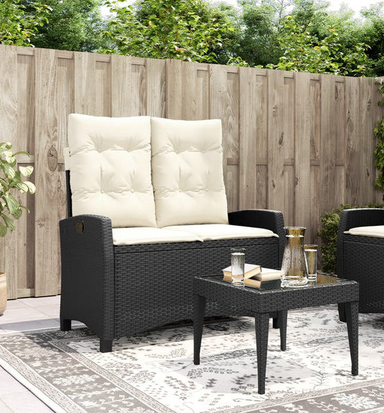 Gartenbank Verstellbar mit Kissen Schwarz Poly Rattan