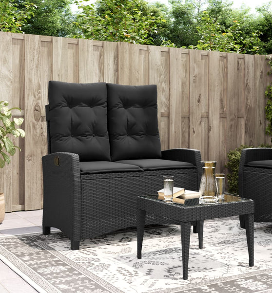 Gartenbank Verstellbar mit Kissen Schwarz Poly Rattan