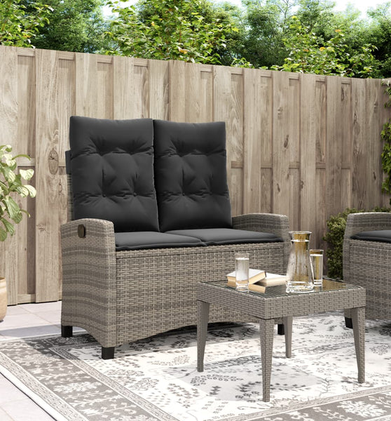 Gartenbank Verstellbar mit Kissen Grau Poly Rattan