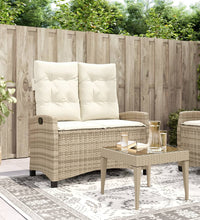 Gartenbank Verstellbar mit Kissen Beige Poly Rattan