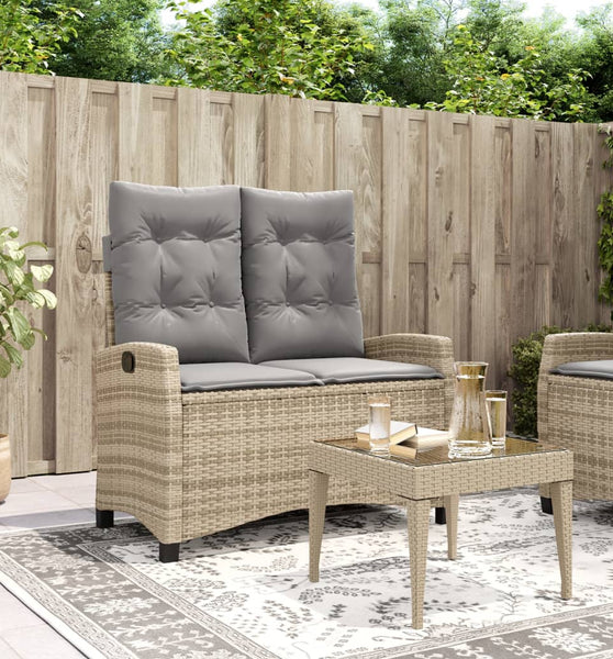 Gartenbank Verstellbar mit Kissen Beige Poly Rattan