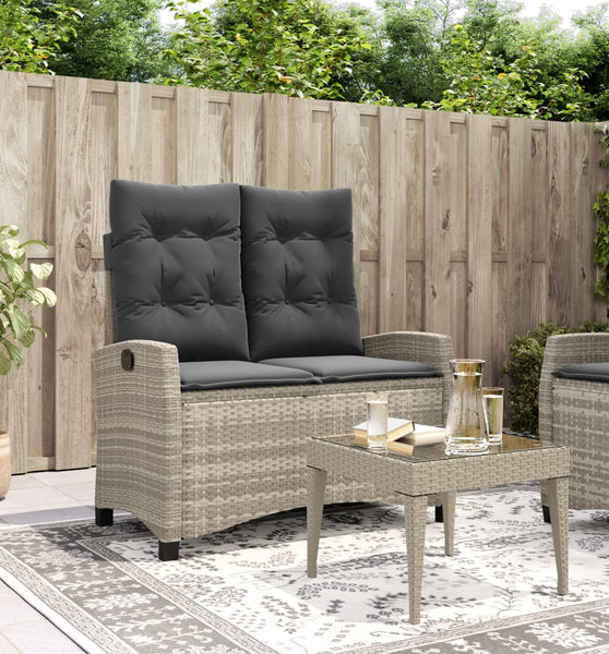 Gartenbank Verstellbar mit Kissen Hellgrau Poly Rattan