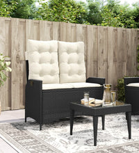 Gartenbank Verstellbar mit Kissen Schwarz Poly Rattan