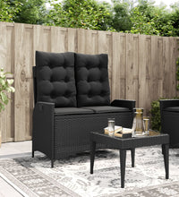 Gartenbank Verstellbar mit Kissen Schwarz Poly Rattan