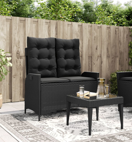 Gartenbank Verstellbar mit Kissen Schwarz Poly Rattan