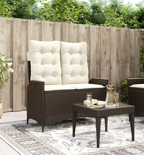 Gartenbank Verstellbar mit Kissen Braun Poly Rattan