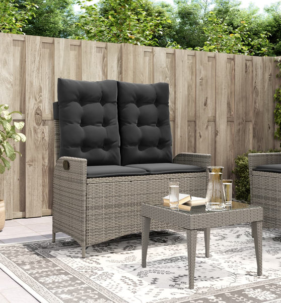 Gartenbank Verstellbar mit Kissen Grau Poly Rattan