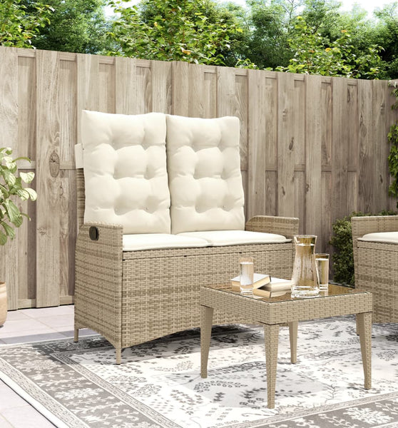 Gartenbank Verstellbar mit Kissen Beige Poly Rattan