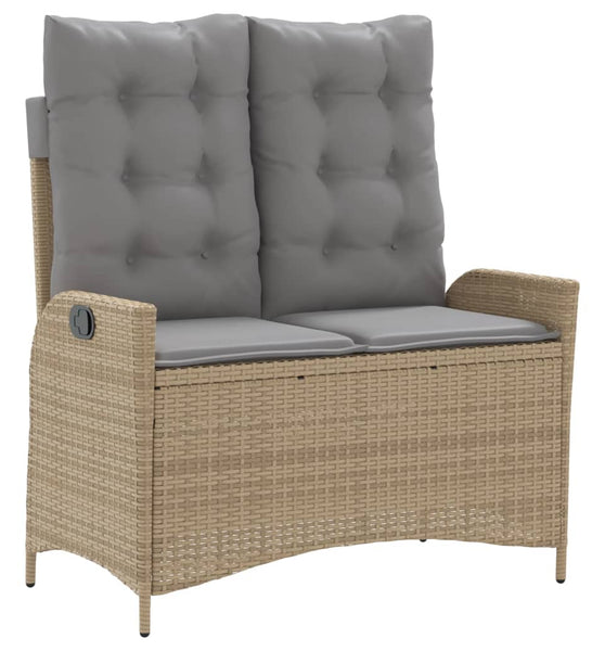 Gartenbank Verstellbar mit Kissen Beige Poly Rattan