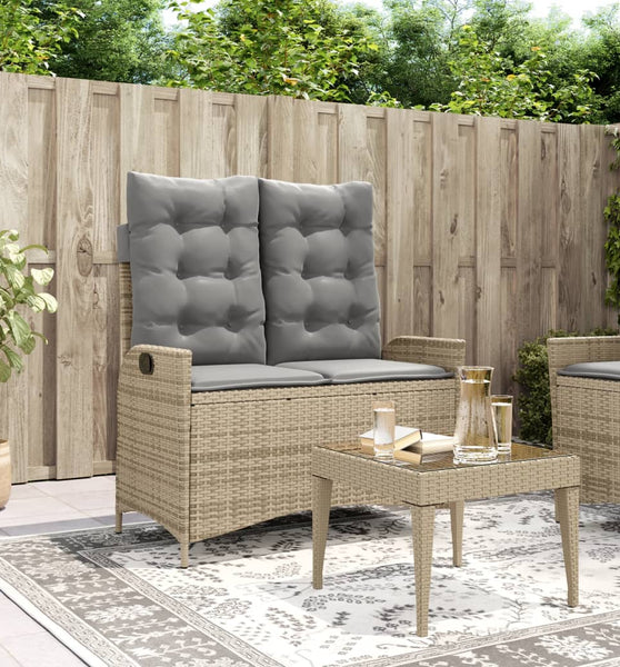 Gartenbank Verstellbar mit Kissen Beige Poly Rattan