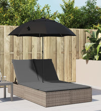 Doppel-Sonnenliege mit Kissen & Sonnenschirm Grau Poly Rattan