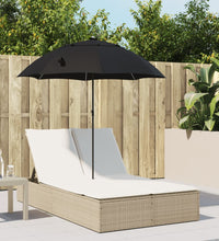 Doppel-Sonnenliege mit Kissen & Sonnenschirm Beige Poly Rattan