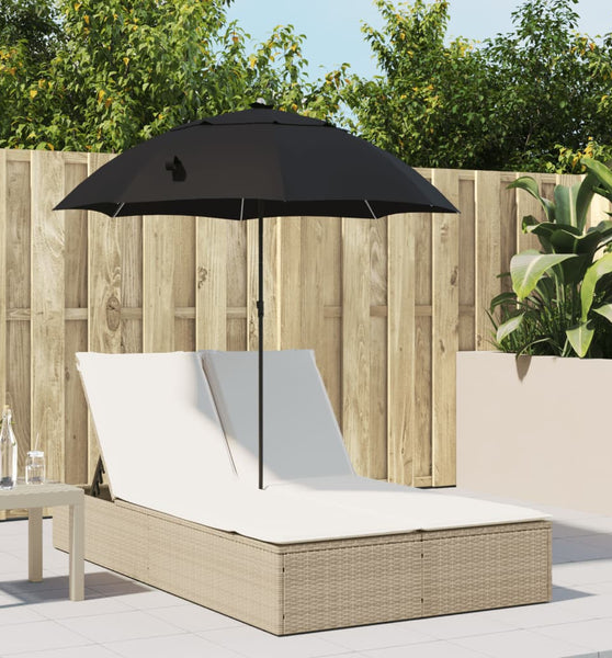 Doppel-Sonnenliege mit Kissen & Sonnenschirm Beige Poly Rattan