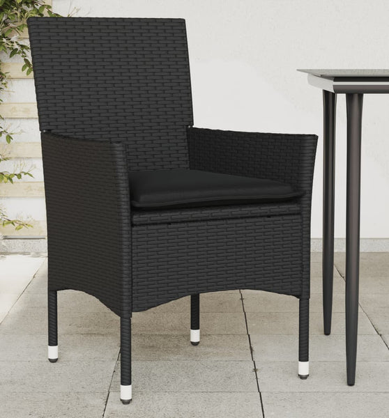 Gartenstühle mit Kissen 2 Stk. Schwarz Poly Rattan