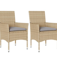 Gartenstühle mit Kissen 2 Stk. Beige Poly Rattan