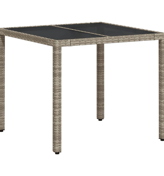 Gartentisch mit Glasplatte Hellgrau 90x90x75 cm Poly Rattan