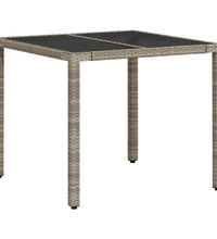 Gartentisch mit Glasplatte Hellgrau 90x90x75 cm Poly Rattan