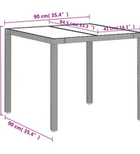 Gartentisch mit Glasplatte Hellgrau 90x90x75 cm Poly Rattan