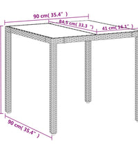 Gartentisch mit Glasplatte Weiß 90x90x75 cm Poly Rattan