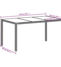 Gartentisch mit Glasplatte Hellgrau 150x90x75 cm Poly Rattan