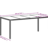 Gartentisch mit Glasplatte Hellgrau 190x90x75 cm Poly Rattan