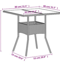 Gartentisch mit Glasplatte Hellgrau 80x80x75 cm Poly Rattan