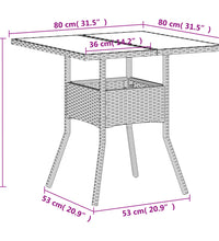 Gartentisch mit Glasplatte Weiß 80x80x75 cm Poly Rattan