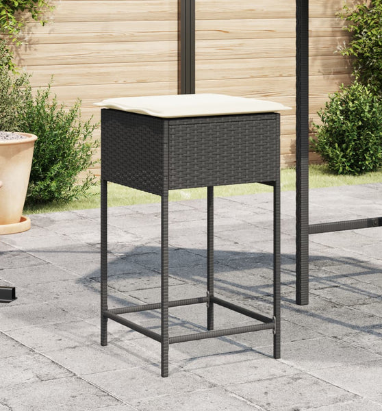 Garten-Barhocker mit Kissen 2 Stk. Schwarz Poly Rattan