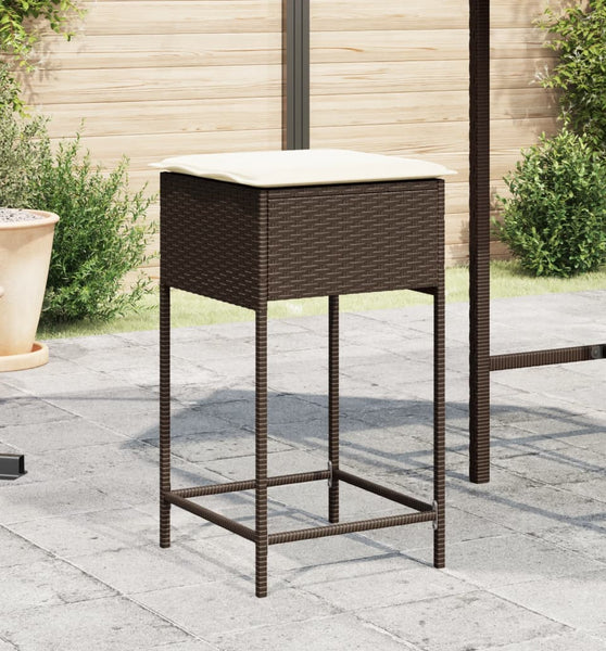 Garten-Barhocker mit Kissen 2 Stk. Braun Poly Rattan