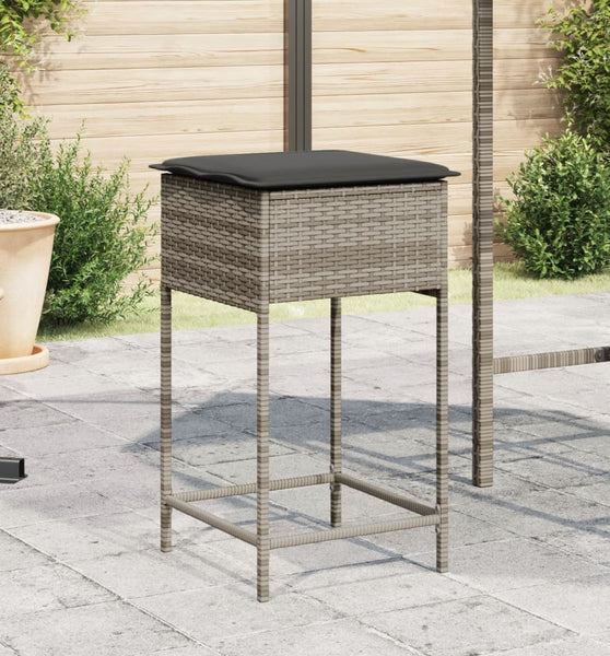 Garten-Barhocker mit Kissen 2 Stk. Grau Poly Rattan