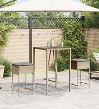 Garten-Barhocker mit Kissen 2 Stk. Beige Poly Rattan