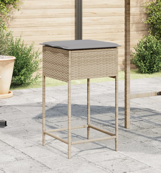 Garten-Barhocker mit Kissen 2 Stk. Beige Poly Rattan