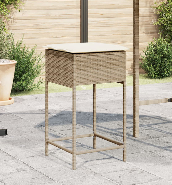 Garten-Barhocker mit Kissen 2 Stk. Beige Poly Rattan