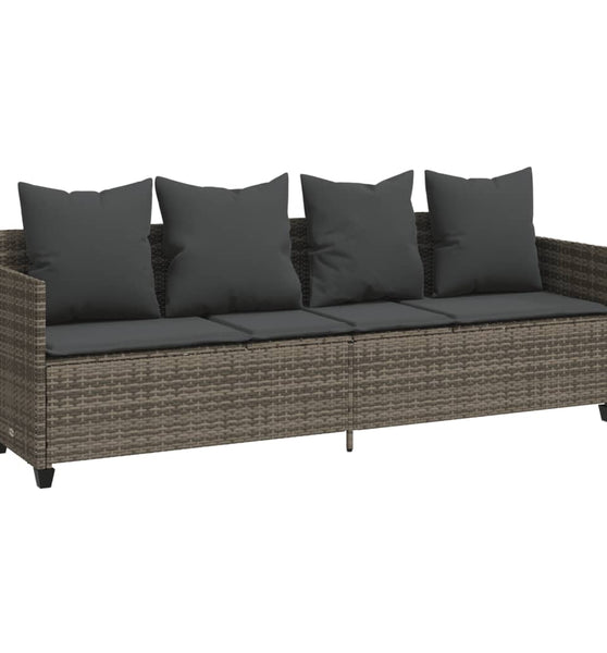 Sonnenliege mit Kissen Grau Poly Rattan