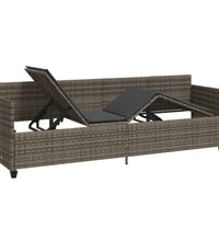 Sonnenliege mit Kissen Grau Poly Rattan