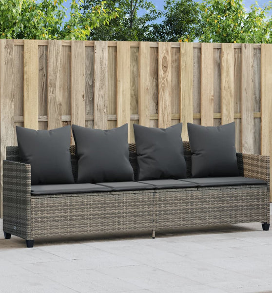 Sonnenliege mit Kissen Grau Poly Rattan