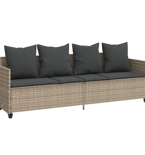 Sonnenliege mit Kissen Hellgrau Poly Rattan